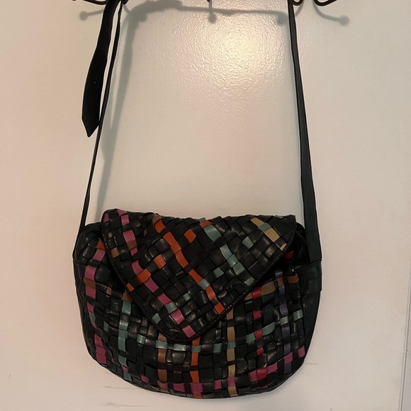 Piero Guidi Handbags - Piero Guidi Leather Multicolor Shoulder Bag with Woven Design